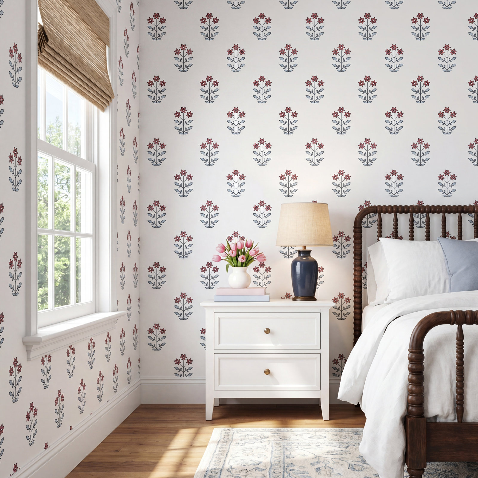 Floral Wallpaper, Red