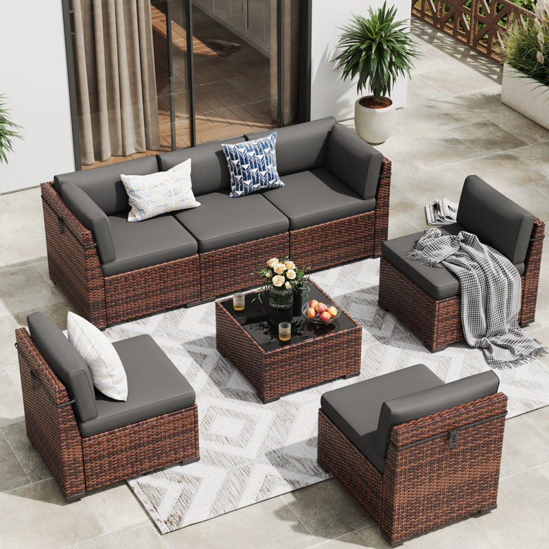 Ensemble de conversation d'extérieur pour 6 personnes avec coussins Cawanna, Gris, Non