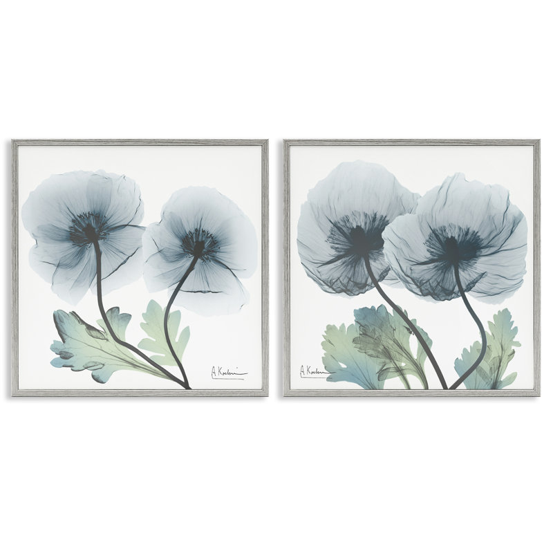 Luminic Sapphire Florals, ensemble de 2 giclées encadrées, design par Albert Koetsier, Estampe numérique Farmhouse