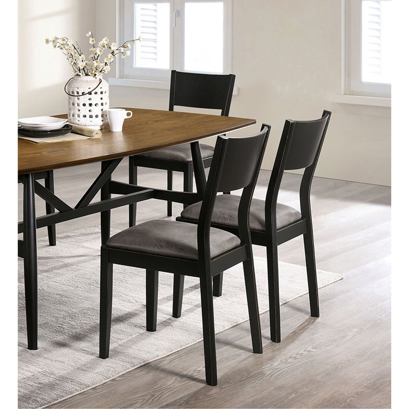 Ensemble de 2 chaises d'appoint Mid-Century modernes noires et grises en similicuir