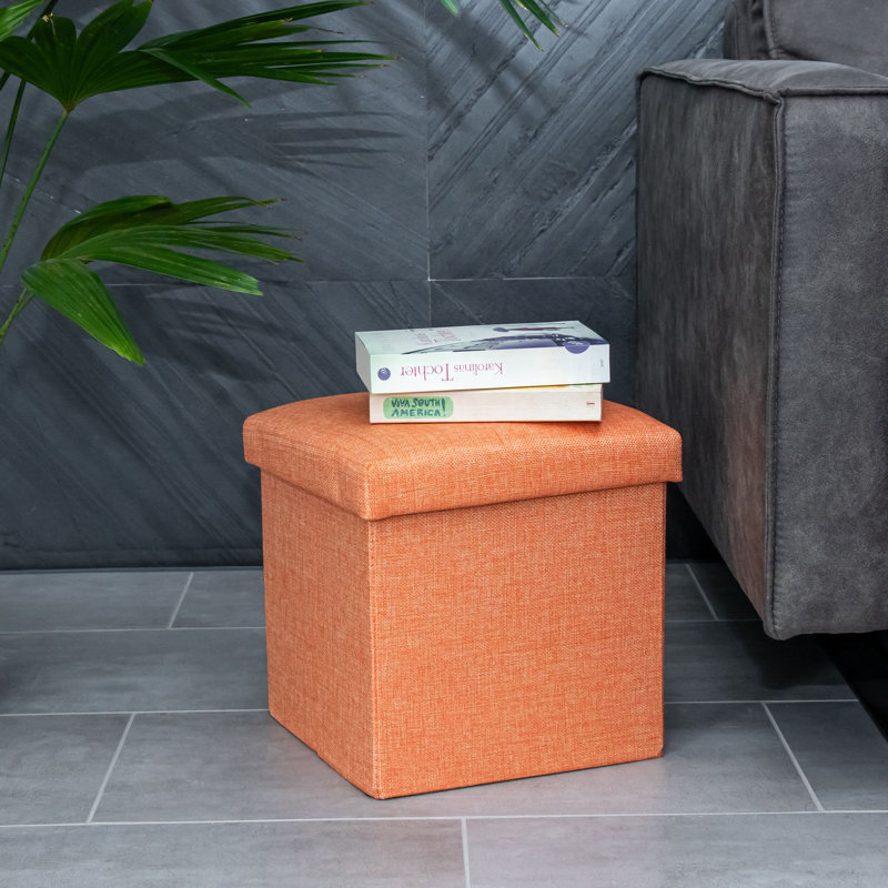 Elijahray 30cm Wide Square Solid Colour Ottoman with Storage, Orange