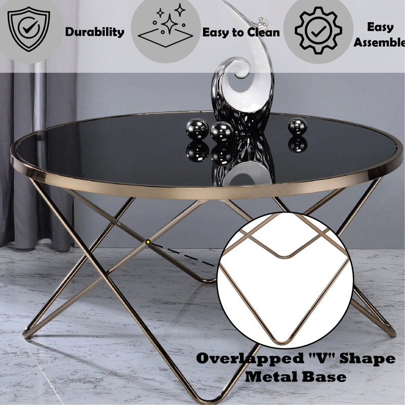 Table de luxe en verre noir avec base champagne chic