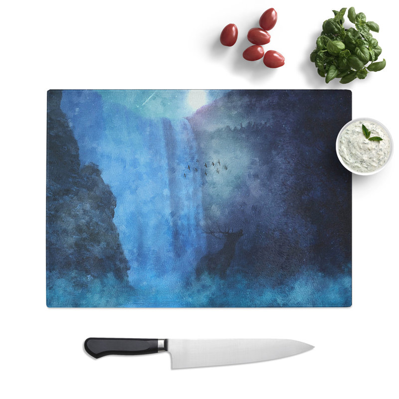 Waterfall with Stag Painting Chopping Board, 0.4cm H x 28.5cm W x 39cm L