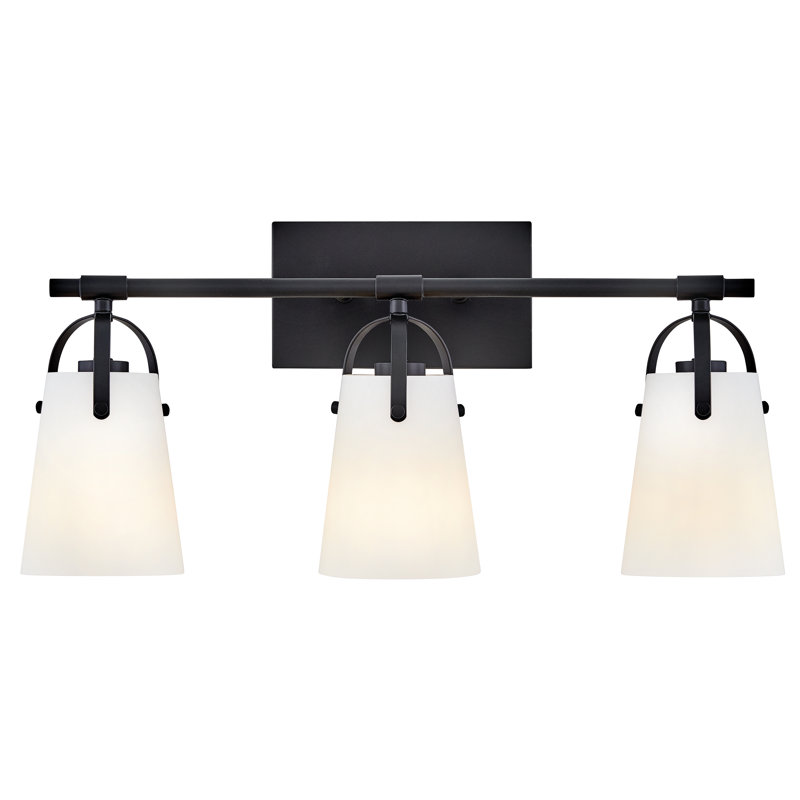 Hinkley Foster 3-Light Bath Vanity with Etched Opal Shades, Black