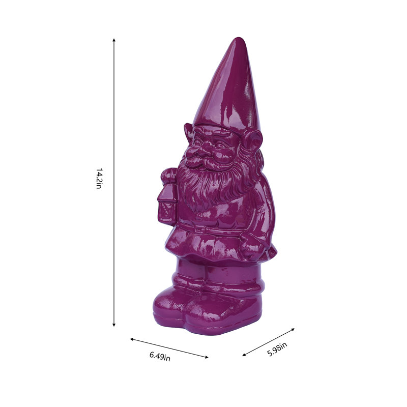 Statue de nain de jardin tenant une lanterne - mauve, Mauve