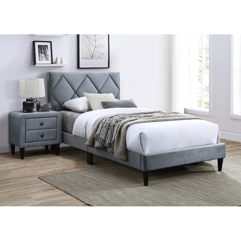 Griseldis Upholstered Unfinished Slat Bed, Gray, Twin