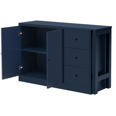 Multifunctional 89.7'' Sideboard With 2 Doors, 3 Drawers And Extendable Table, Space - Saving For Primary Living Wooden Textured Line Design, Adjustable Shelves Pull Out Ideal Room Kitchen