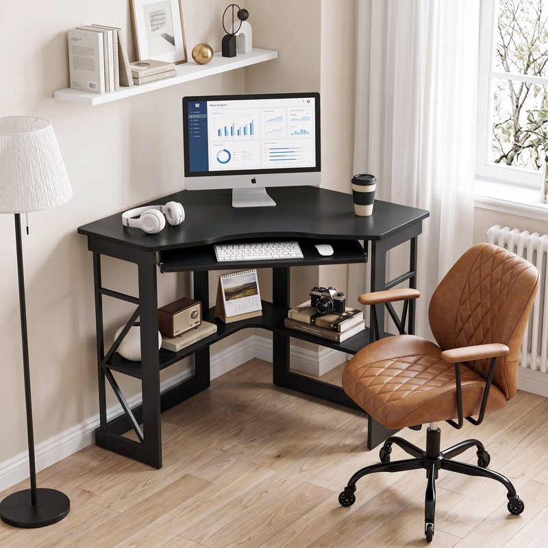 Ensemble de bureau et de chaise Birchie, bureau ergonomique moderne pour la chambre d'étude, Noir