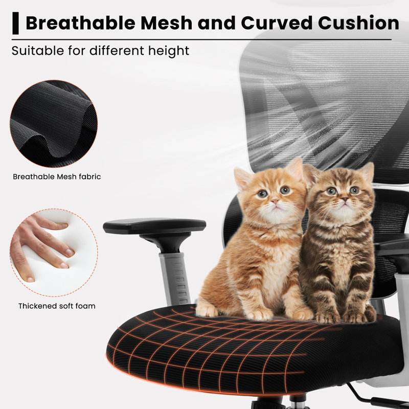 Comfy Breathable Ergonomic Task Chair with Headrest, White
