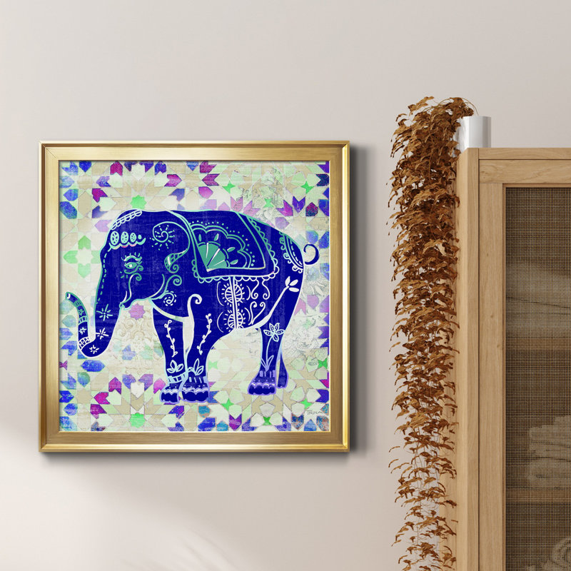 «Painted Elephant II», reproduction d'art graphique sur toile encadrée, Encadrement doré, H 34,5 po x l 34,5 po x P 1,5 po