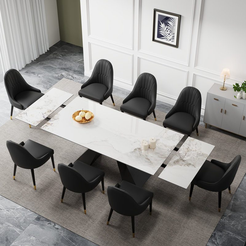 Ensemble de salle à manger et table de salle à manger en pierre frittée extensible 110,23 po, Chanel, 8