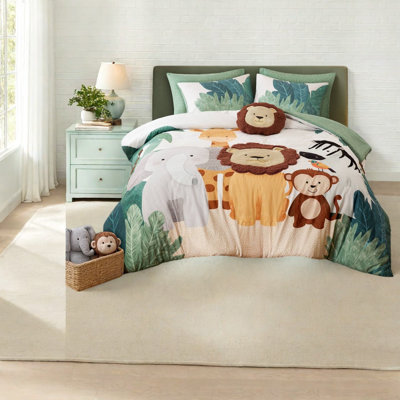 Ensemble de literie safari, ensemble de couette en microfibre pour lit queen et plus avec oreiller lion