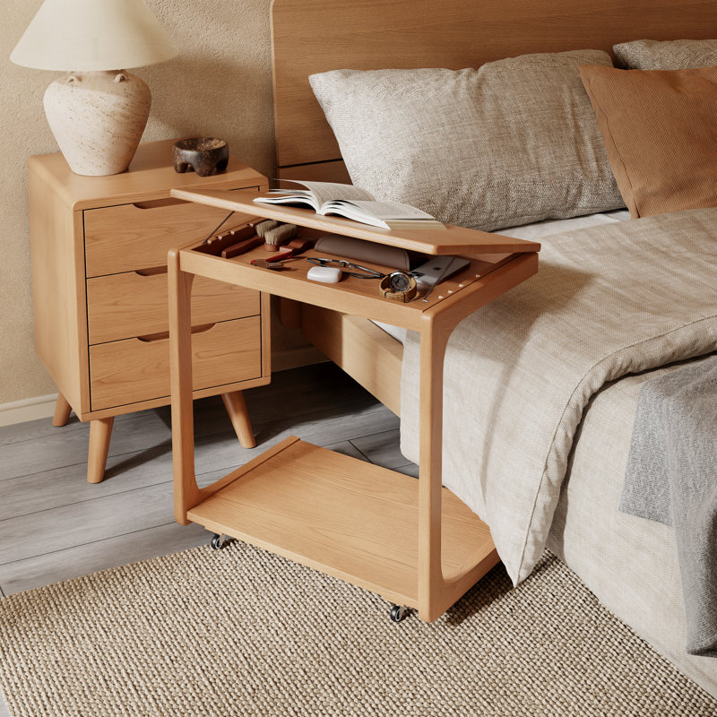 Table de bout en C en bois massif Agripina, Tanné, H 24,8 po x l 23,6 po x P 15,6 po
