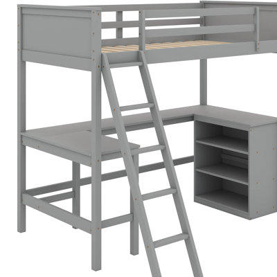 Lit mezzanine simple avec tablettes et bureau