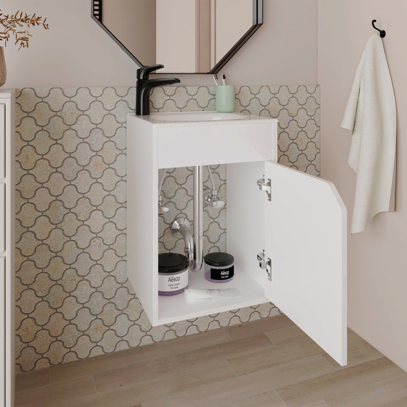 Meuble-lavabo flottant pour salle de bain avec porte, Blanc