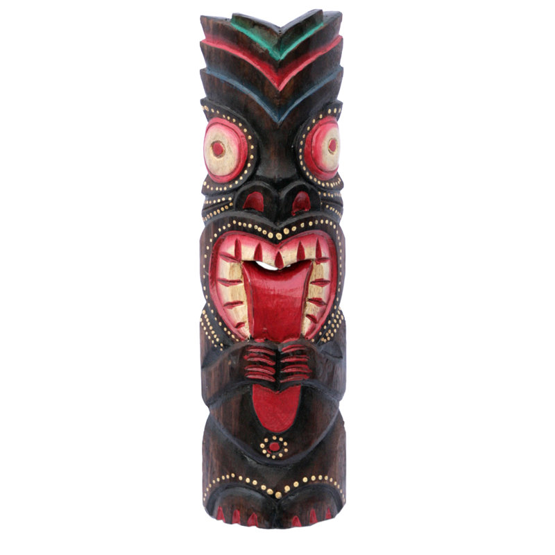 Hand-Carved Albesia Wood 20" Tiki Mask Wall Decor