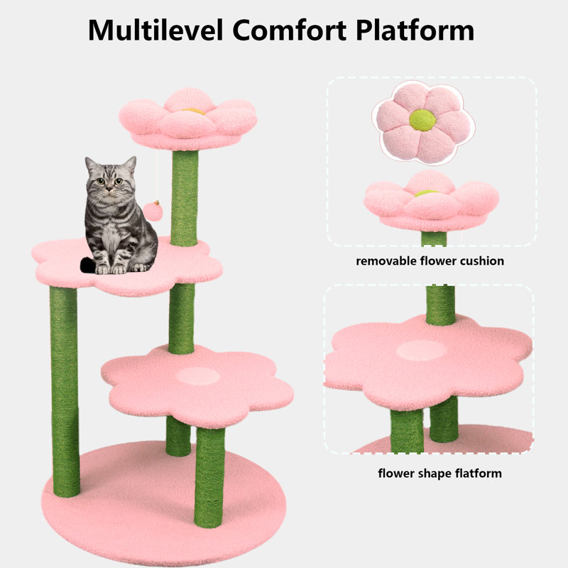 Arbre à chat avec perchoir douillet amovible et poteaux à griffes suspendus et jouets