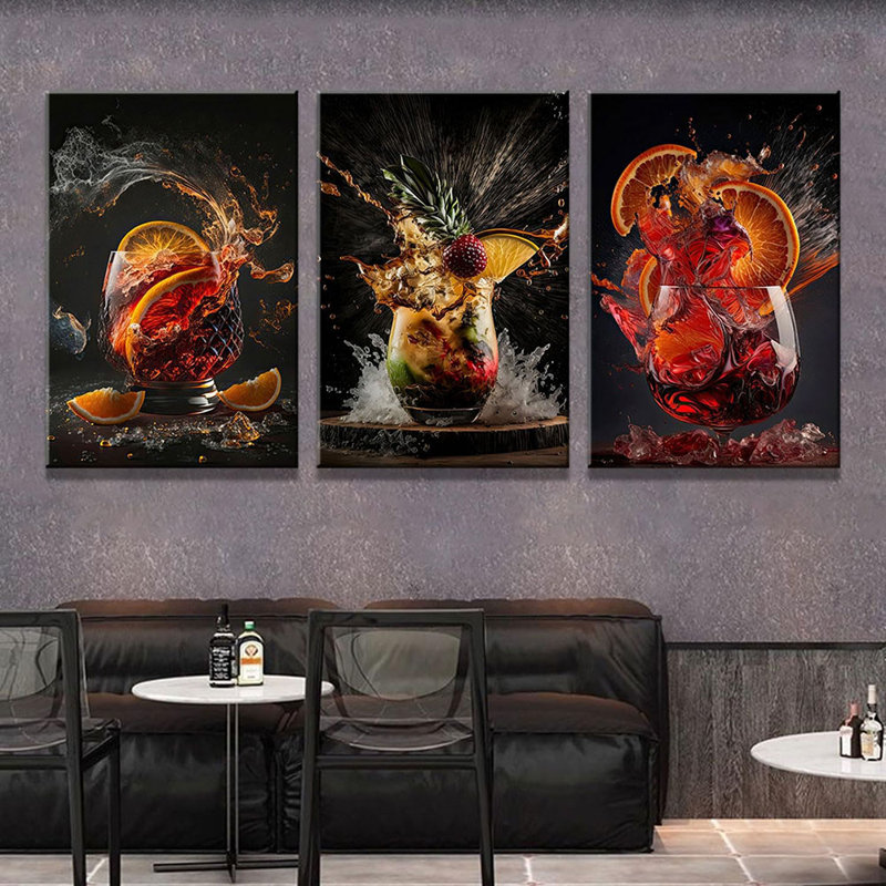 3-Piece Framed Canvas Wall Art Wrapped Canvas Cocktail Drink Posters, High-Definition Bar Art Prints, Modern Alcohol Beverage Artwork, Liquor Splash Photography Pictures, Unique Bartender Decor For Home, Kitchen, Lounge, And Bar