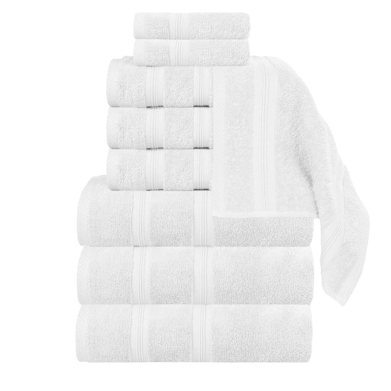 Smart Dry Zero Twist Cotton Medium Weight 9 Piece Assorted Towel Set, White