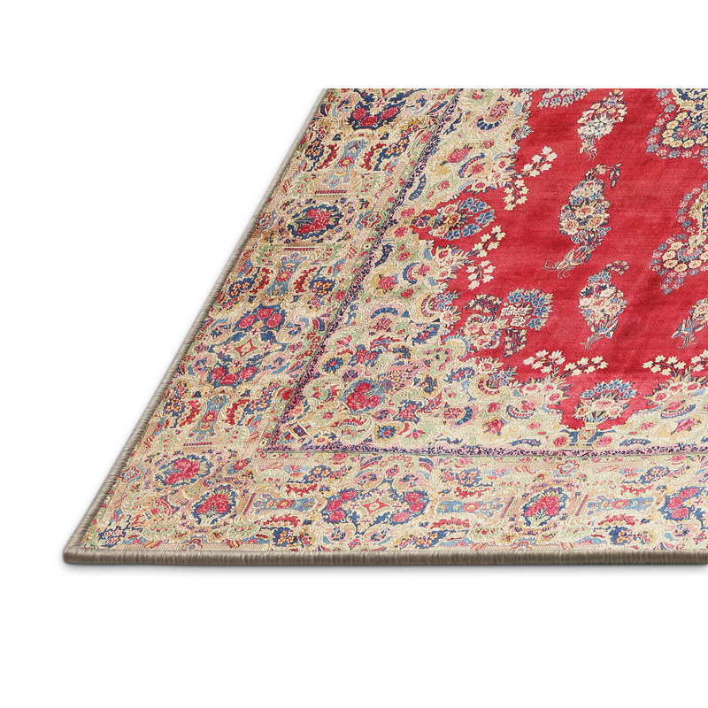 Tapis oriental en laine rouge / beige, Rectangle 5 pi x 7 pi
