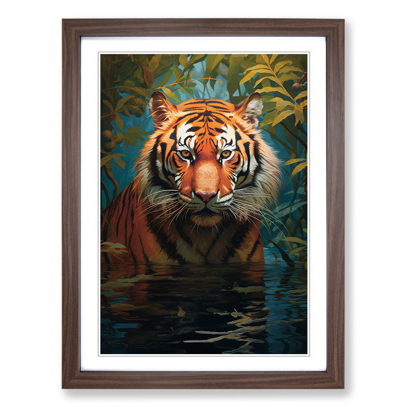 XYZ-FRM-V1223-6164 Tiger Informel - Single Picture Frame Print on Wood, Walnut , 34cm H x 25cm W x 2cm D