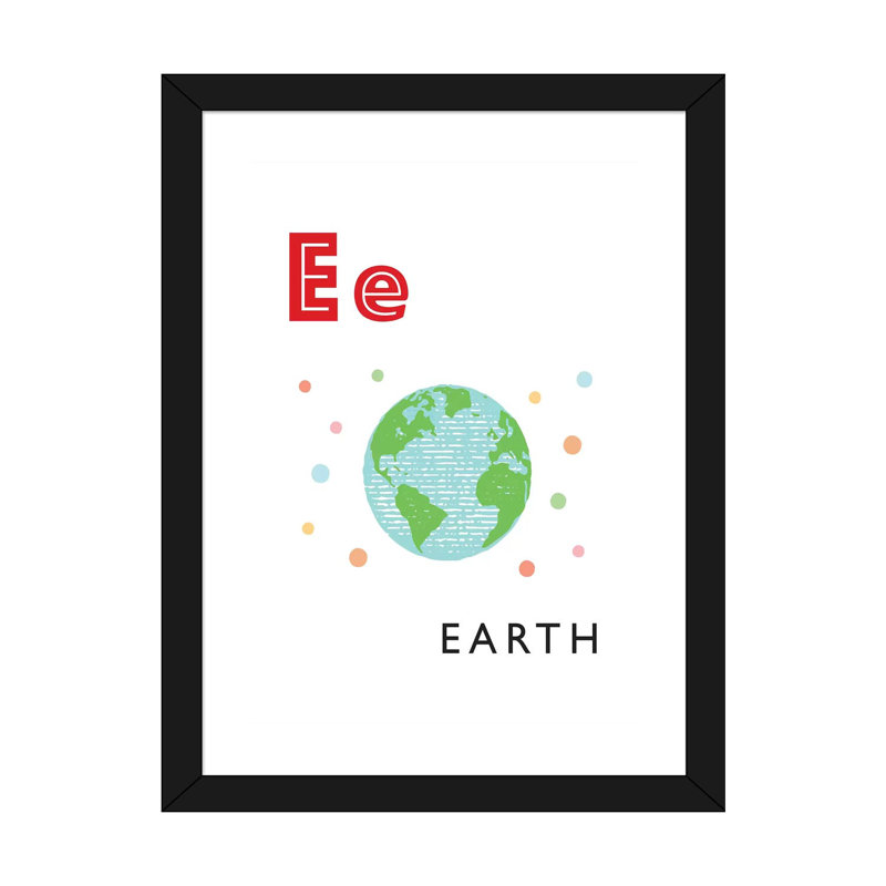Alphabet Flash Card E - impression d'art graphique, Papier encadré noir, Blanc, H 32 po x l 24 po x P 1 po