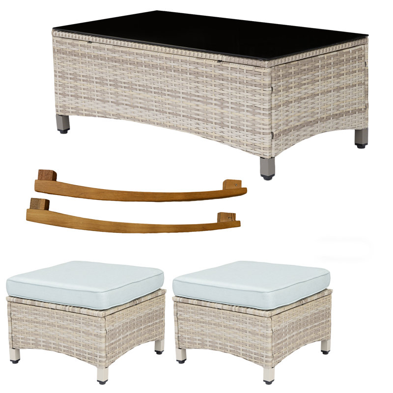Patio Rattan Coffee Table with Ottomans