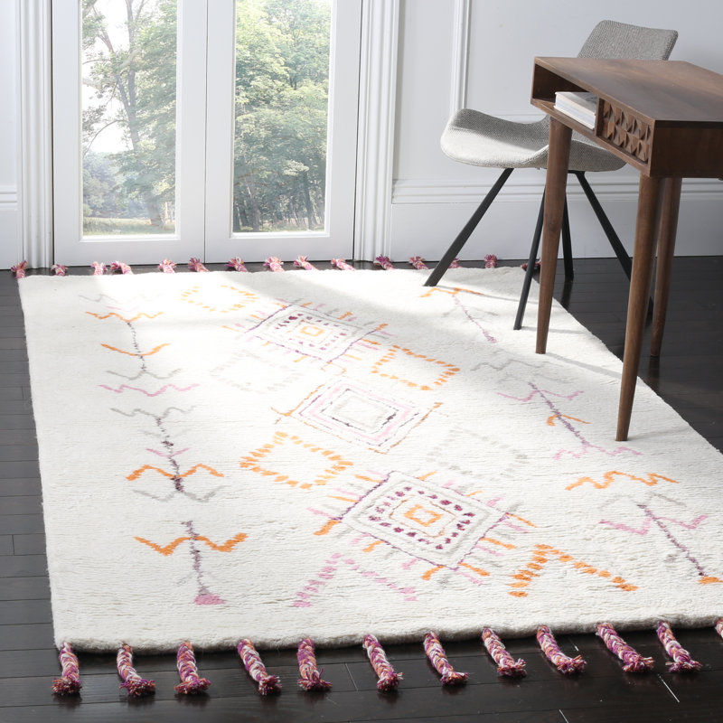 Tapis orange / gris / ivoire touffeté à la main en laine Powell, Rectangle 8 pi x 10 pi