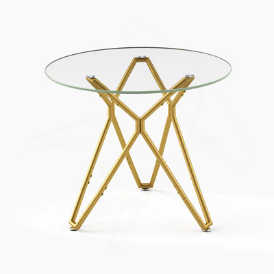35.4-Inch Round Tempered Glass Dining Table, Suitable For 1-4 People, Space-Saving Small Kitchen Dining Table, Equipped With Sturdy Metal Table Legs, Suitable For Dining Room, Living Room,Gold