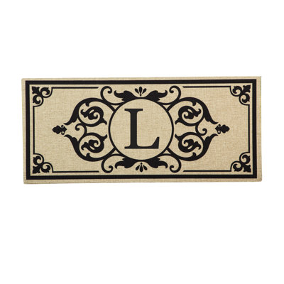 Monogram Cambridge Monogram Burlap Sassafras Switch 22 in. x 10 in. Non-Slip Indoor Door Mat