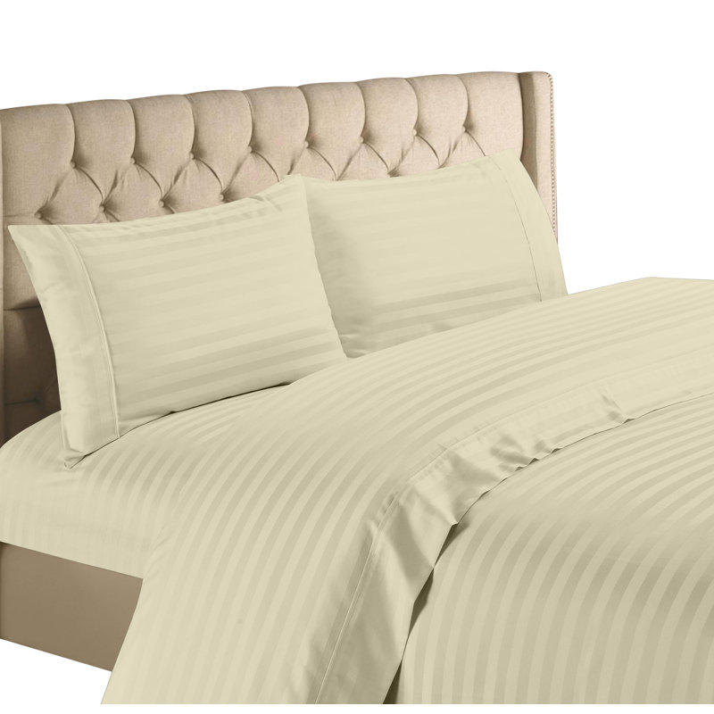 600 Thread Count Egyptian-Quality Cotton Sheet Set, Queen Sheet Set with 2 Pillowcases, Ivory Stripe