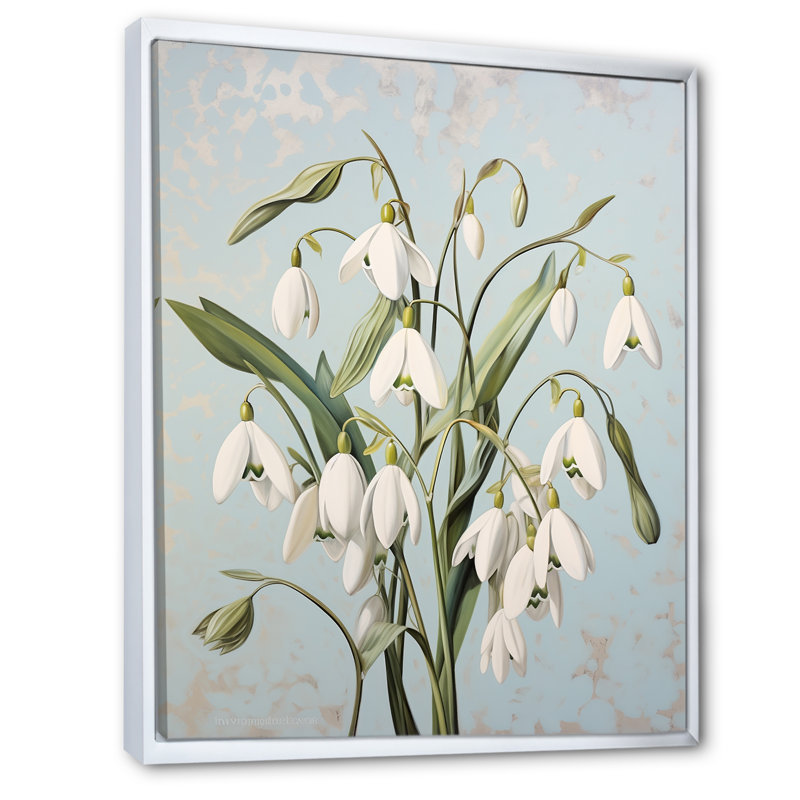 " Snowdrops Moonlit Galanthus Nivalis IV ", 32" H x 24" W x 1" D, White Floater Framed