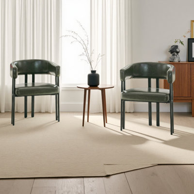 Modern Dining Chairs Set Of 2, Faux Leather Upholstered Barrel Dining Room Chairs With Integrated Curved Back And Armrests