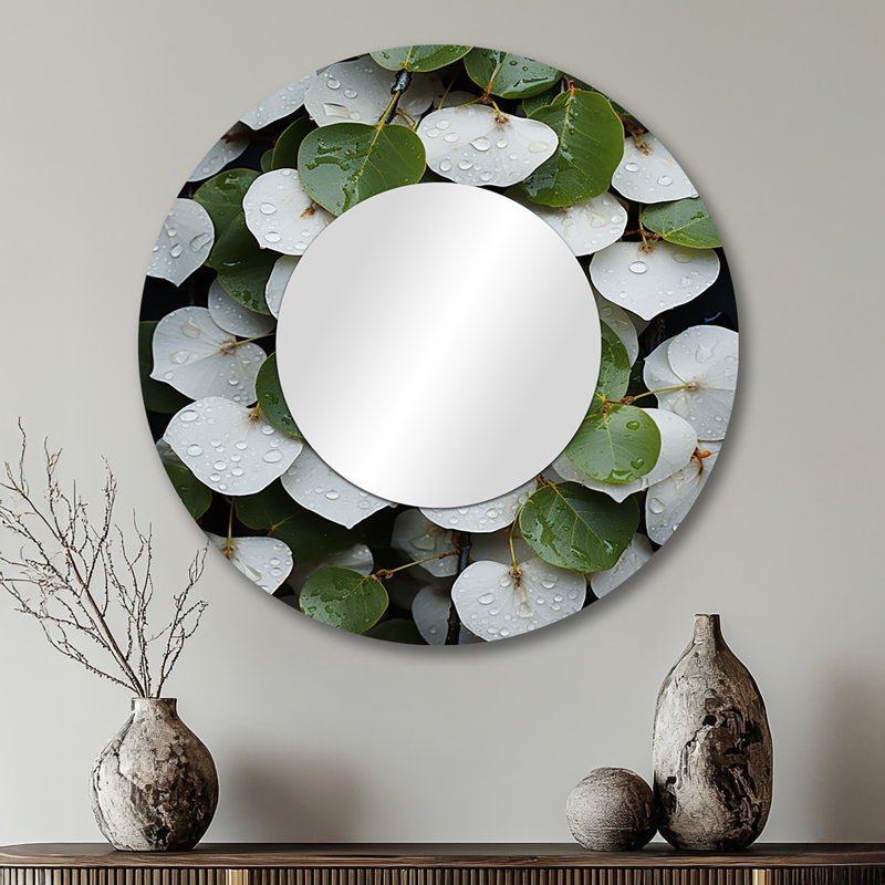 Green Green Leafs Collage - miroir mural États-Unis, miroir décoratif rond vert, impression d'art en métal, 29 po x 29 po