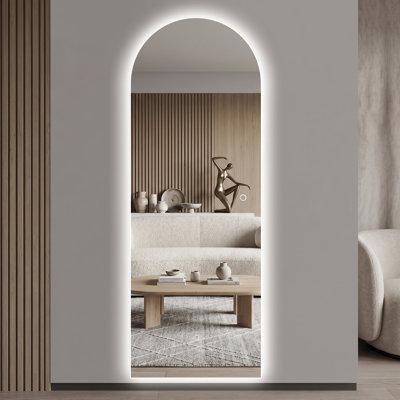 Miroir moderne à DEL complet avec éclairage 3 couleurs à intensité variable, à intensité variable, à fixation murale ou incliné