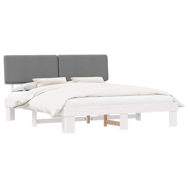 Solid Wood Bed Frame, Super King (6'), White/Light Grey