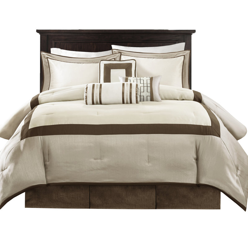 Édredon grand taupe / brun 7 pièces, oreillers décoratifs de literie inclus, lavable à la machine pour le lit, combinaison de couleurs, inclus et taies décoratives
