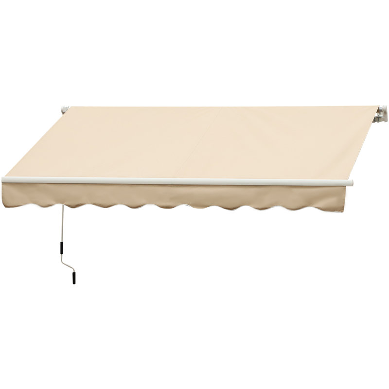 Patio Retractable Awning with Manual Crank, Exterior Sun Shade, 59.6" H x 96" W x 120" D, Beige