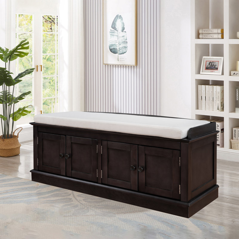 43" Wide Shoe Storage Bench With Cushion Entryway Bench Storage Bench, Brown