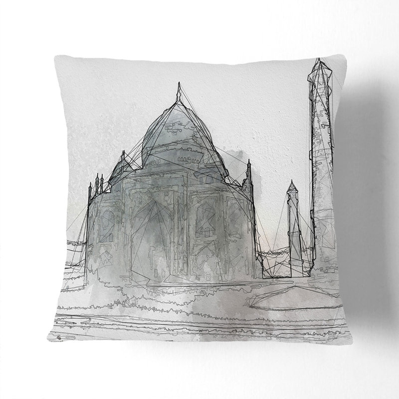 Mist over the Taj Mahal in India Cushion with Filling, 55cm H x 55cm W x 20cm D, Black