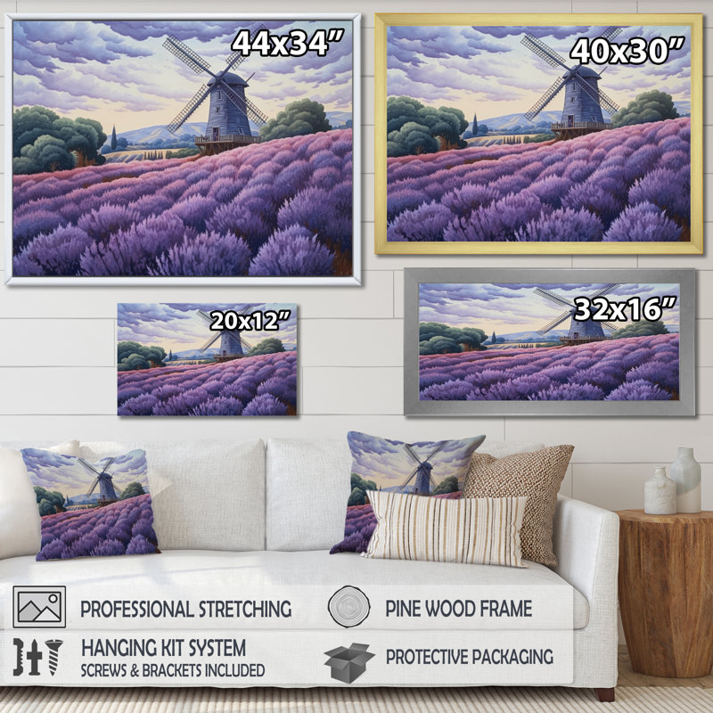 " Lavender Mills I ", 34" H x 44" W x 1.5" D, Gold Single Picture Framed