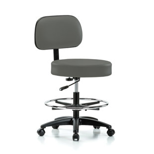 PERCH Walter Height Adjustable Exam Stool with Backrest and Foot Ring | Medium Bench Height 21-28.5"