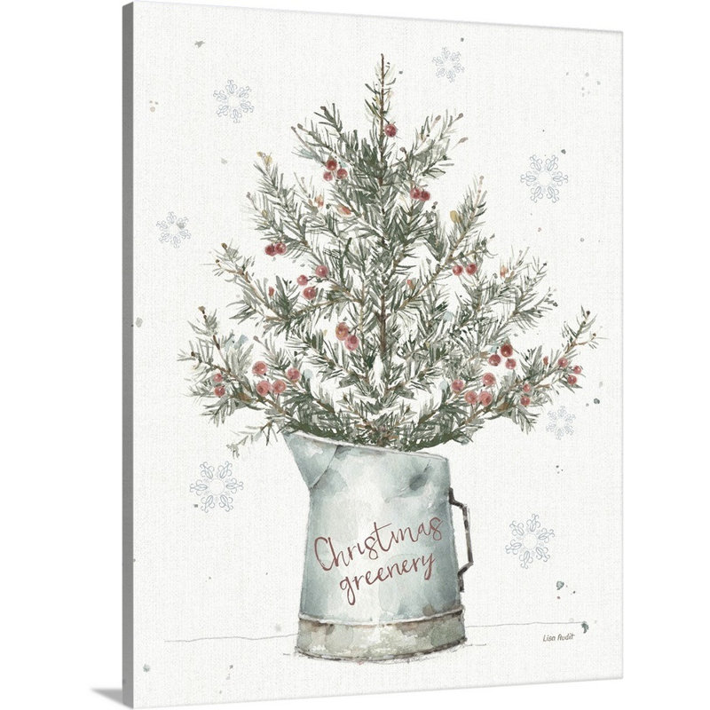 «Christmas Greenery A Christmas Weekend II Greenery» par Lisa Audit - peinture à cadre flottant sur toile, H 14 po x l 11 po