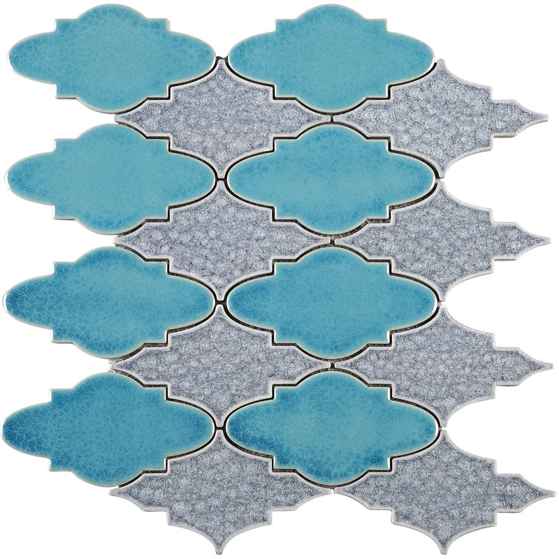 Carreau de mosaïque en céramique 12,29 po x 13,78 po Roman, Gris / Bleu