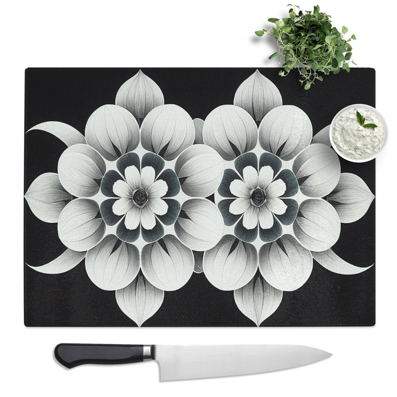 Soulful Modern Flowers Abstract  Glass Chopping Board