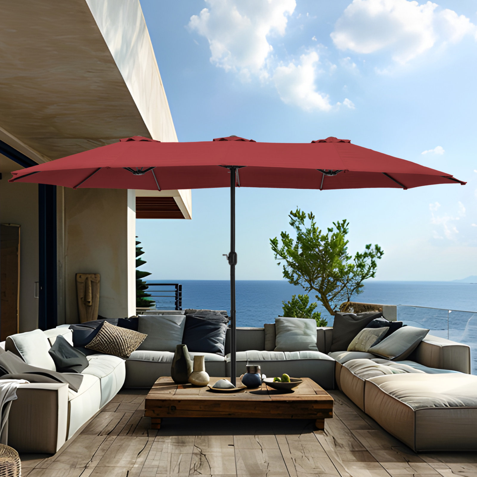 Nyasia 15' Market Umbrella, Dark Red