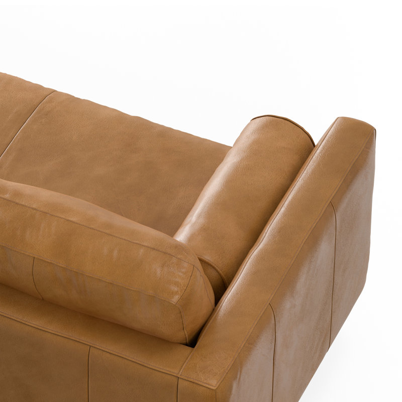 Morrison Sienna Leather Mid-Century Modern Sofa with Ottoman