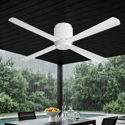 54" 4-Blade Outdoor Ceiling Fan with LED Light, 6-Speed Reversible Motor, Damp Rated Weather Resistant, Remote Control - Energy Efficient Quiet Motor