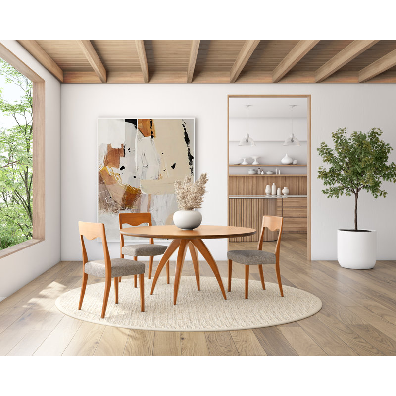 Lalia Maple Round Solid Wood Top Dining Table, 29"H x 54"L x 54"W, Flax