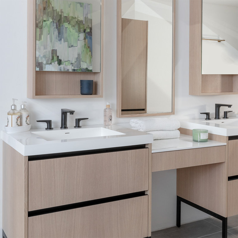 Kubista 30" Single Bathroom Vanity with Top, White Oak, Matte Black, 8" Widespread